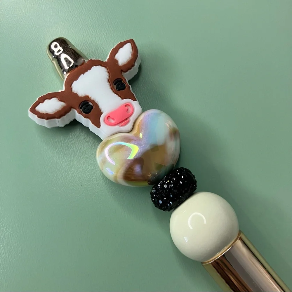 Cute Cow Handmade Beaded Pen with Heart Design - Picture 2 of 6